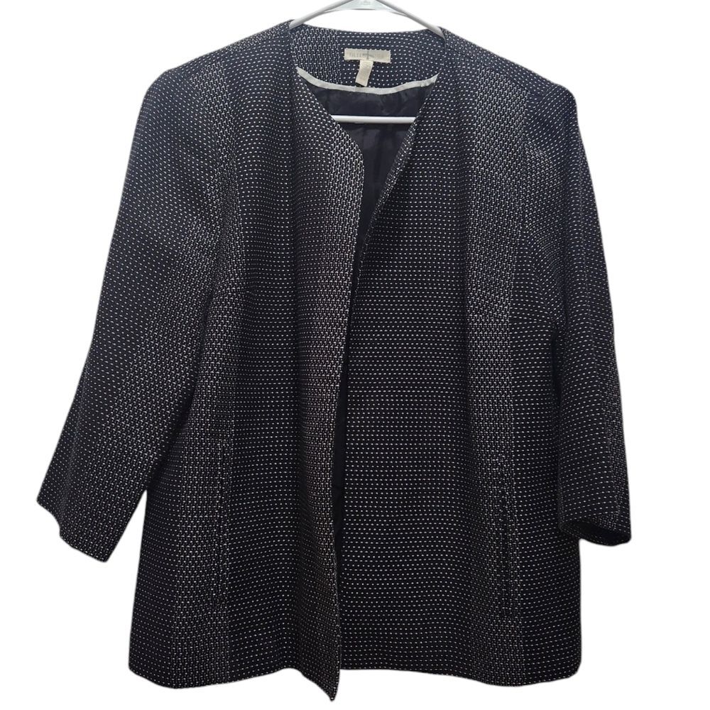 Eileen Fisher Black White Dots Open Front Blazer 100% Organic Cotton Old…